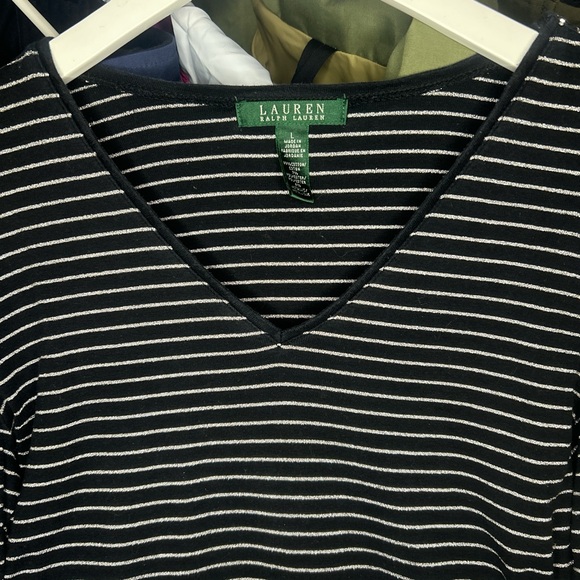 Vintage Ralph Lauren V-neck Black/Silver Striped Shirt Large - Picture 2 of 4